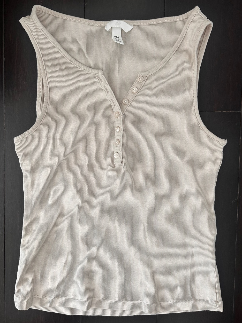 H&M Ribbed Henley Tank Top – Women’s XS – Soft Neutral Beige